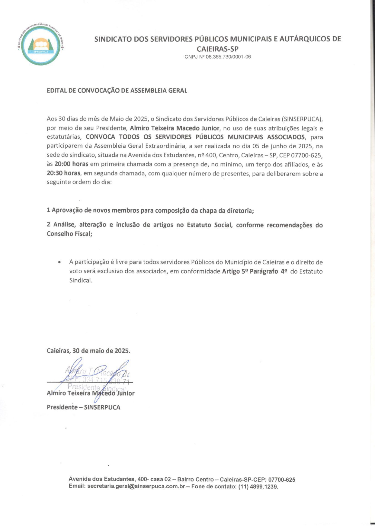 EDITAL DE CONVOCAÇÃO DE ASSEMBLEIA GERAL