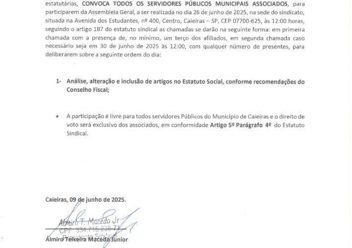 EDITAL DE CONVOCAÇÃO DE ASSEMBLEIA GERAL