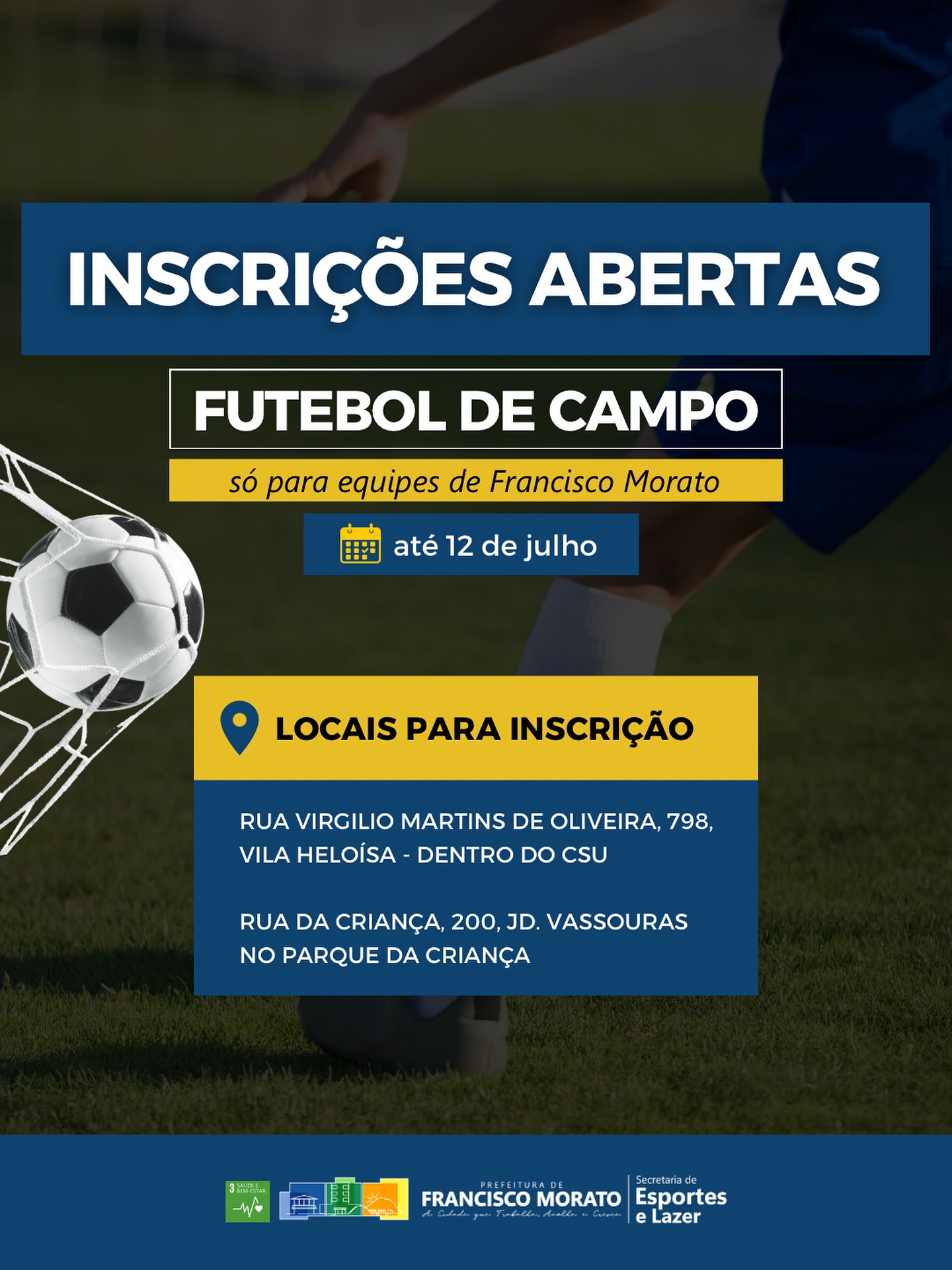 Inscrições abertas para o Campeonato de Futebol de Campo