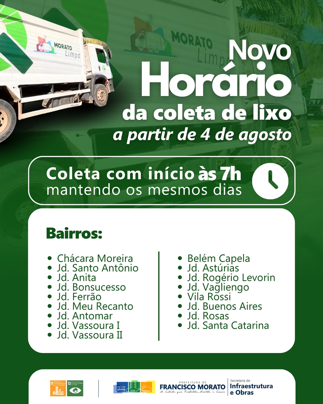 Novo horário da coleta de lixo em Francisco Morato
