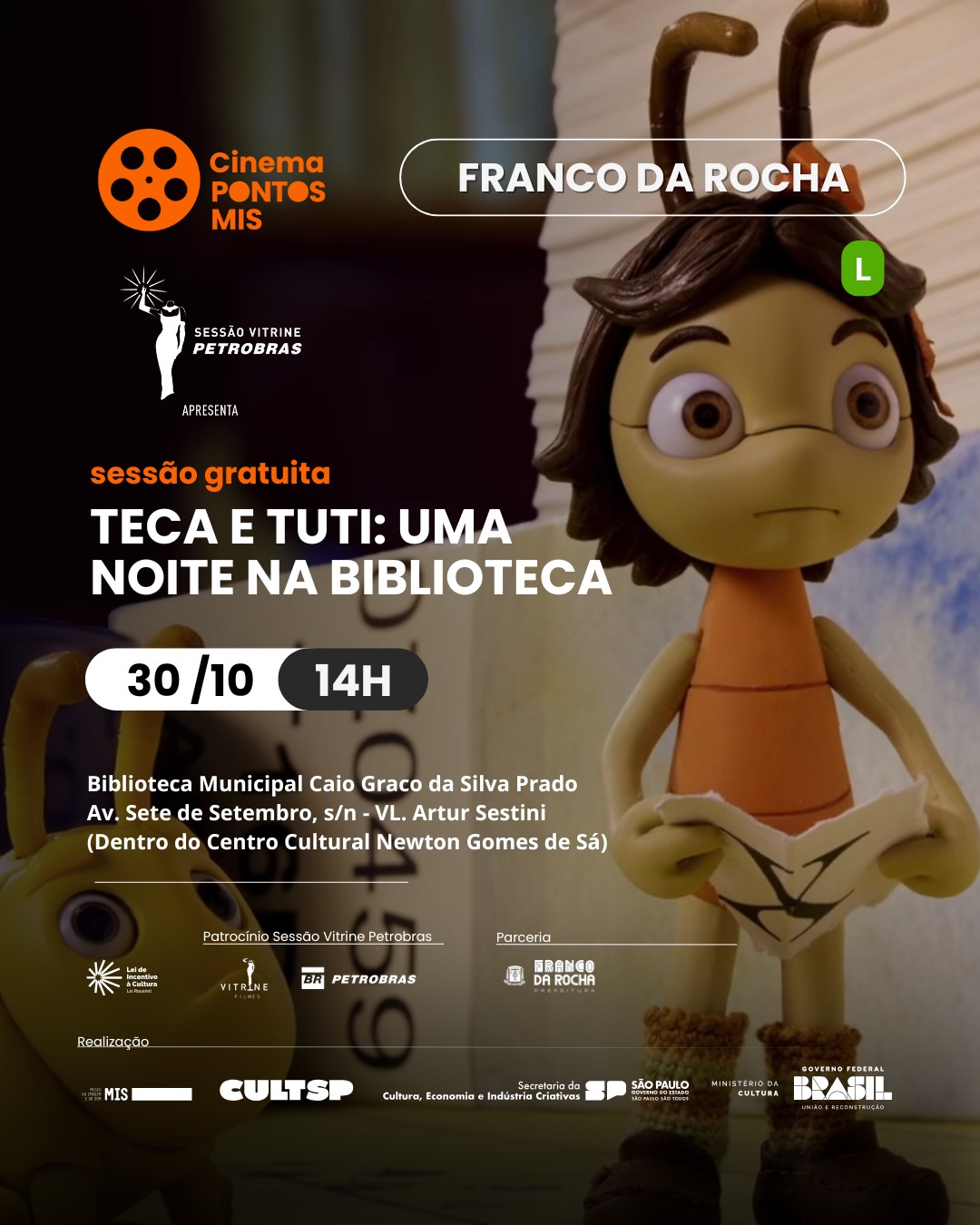 Cinema Pontos MIS apresenta: Teca e Tuti: Uma Noite na Biblioteca