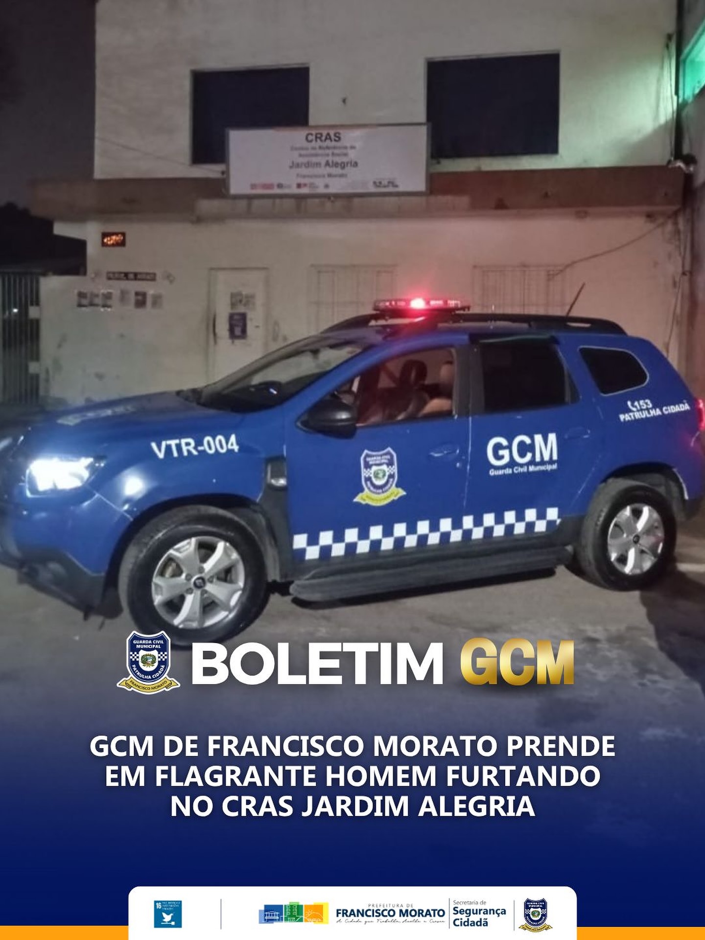 GCM de Francisco Morato prende em flagrante homem furtando no CRAS Jardim Alegria