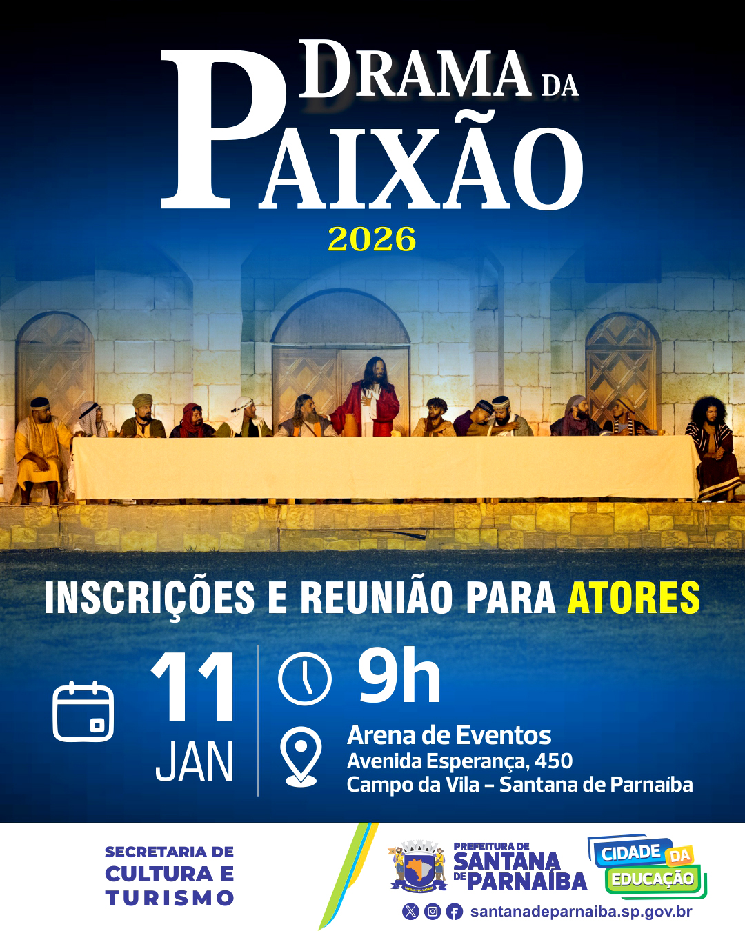 INSCRIÇÕES E REUNIÃO PARA ATORES – DRAMA DA PAIXÃO 2026