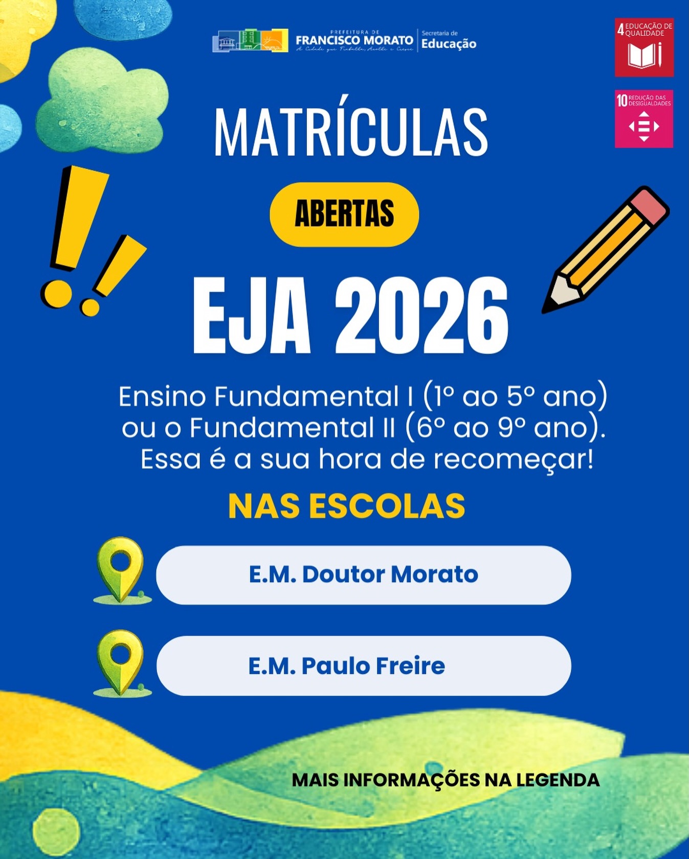 Francisco Morato abre matrículas para a EJA