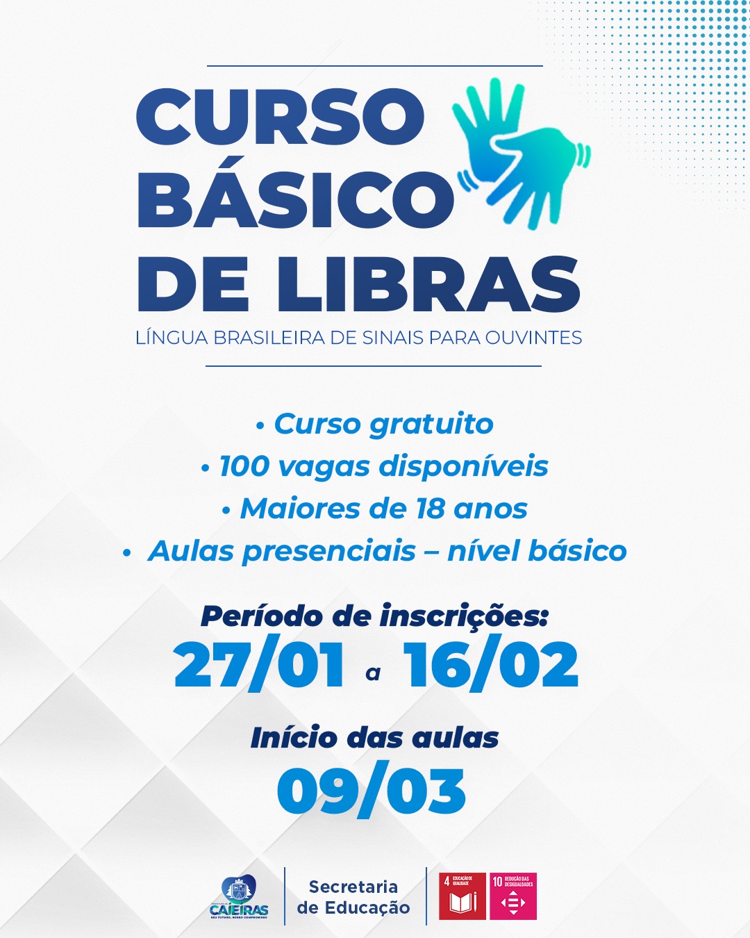Prefeitura de Caieiras oferece curso gratuito de libras